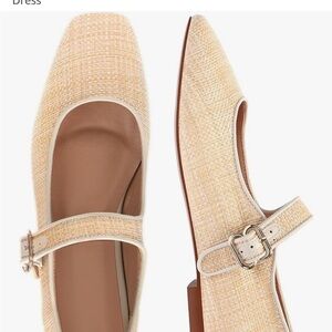 Raffia Beige Woven Buckle Flats